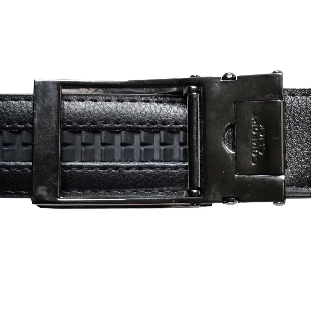 Comfort Click Mens Black Leather Micro Adjustable Ratchet Belt Buckle Fit 37-45